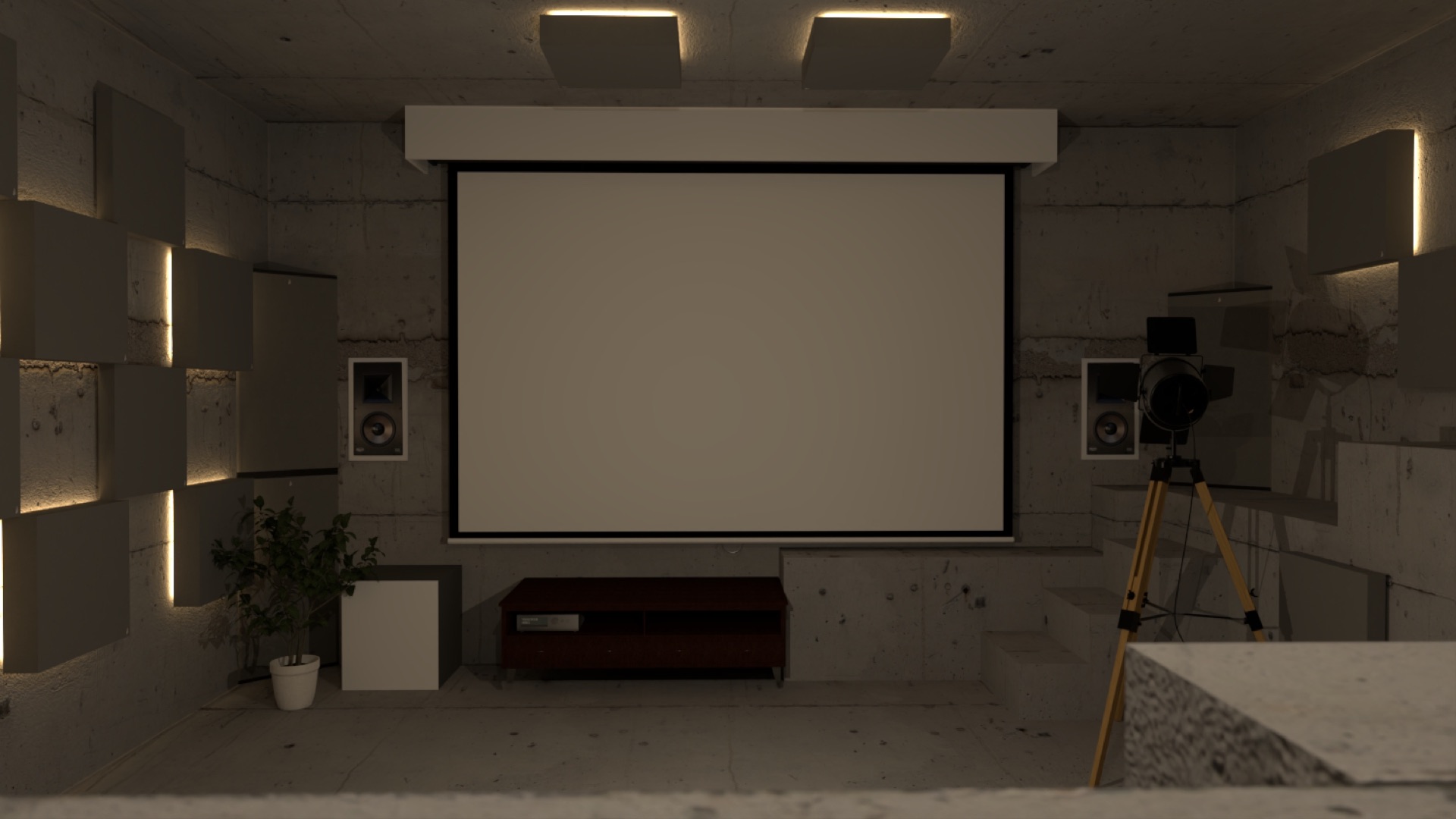 Home-cinéma avec panneaux acoustiques, visualisation du projet