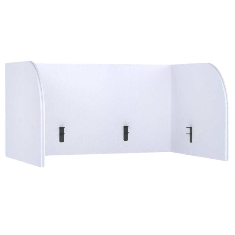 Cloison Acoustique pour Bureau Pro.Felt D.1 - 1. White, Dimensions des éléments : 2× 108,4×80 cm ; 1× 150×80 cm. Convient à un bureau de 150×75 cm ; dépasse du bureau de 30 cm