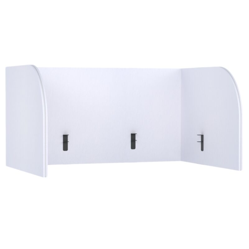 Cloison Acoustique pour Bureau Pro.Felt D.1 - 1. White, Dimensions des éléments : 2× 108,4×80 cm ; 1× 150×80 cm. Convient à un bureau de 150×75 cm ; dépasse du bureau de 30 cm