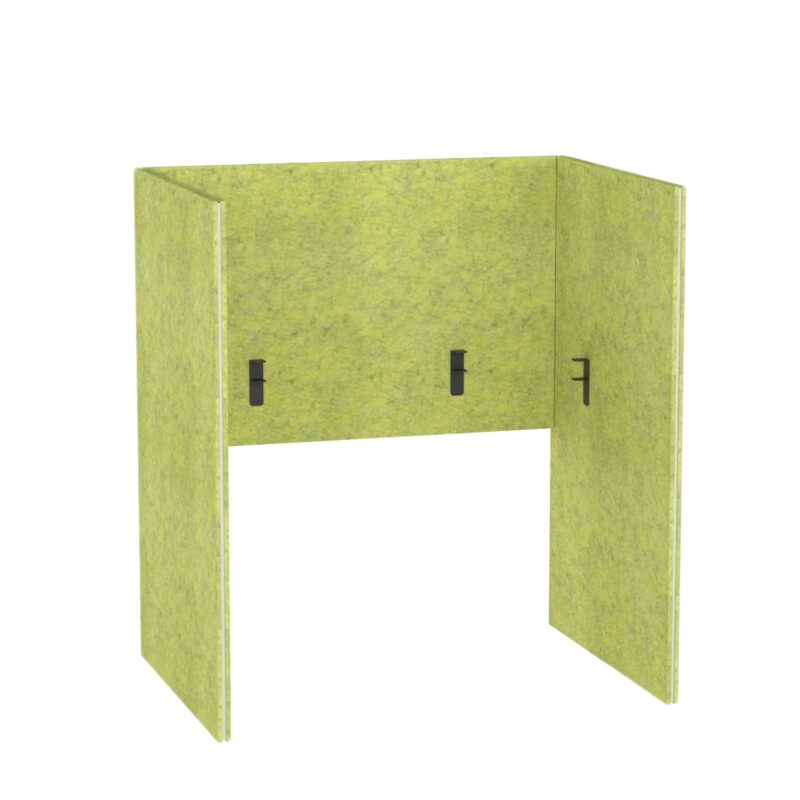 Cloison Acoustique pour Bureau Pro.Felt DS.2 - 9. Lime, Dimensions des éléments : 2× 93,4×140 cm ; 1× 120×80 cm. Convient à un bureau de 120×60 cm ; dépasse du bureau de 30 cm