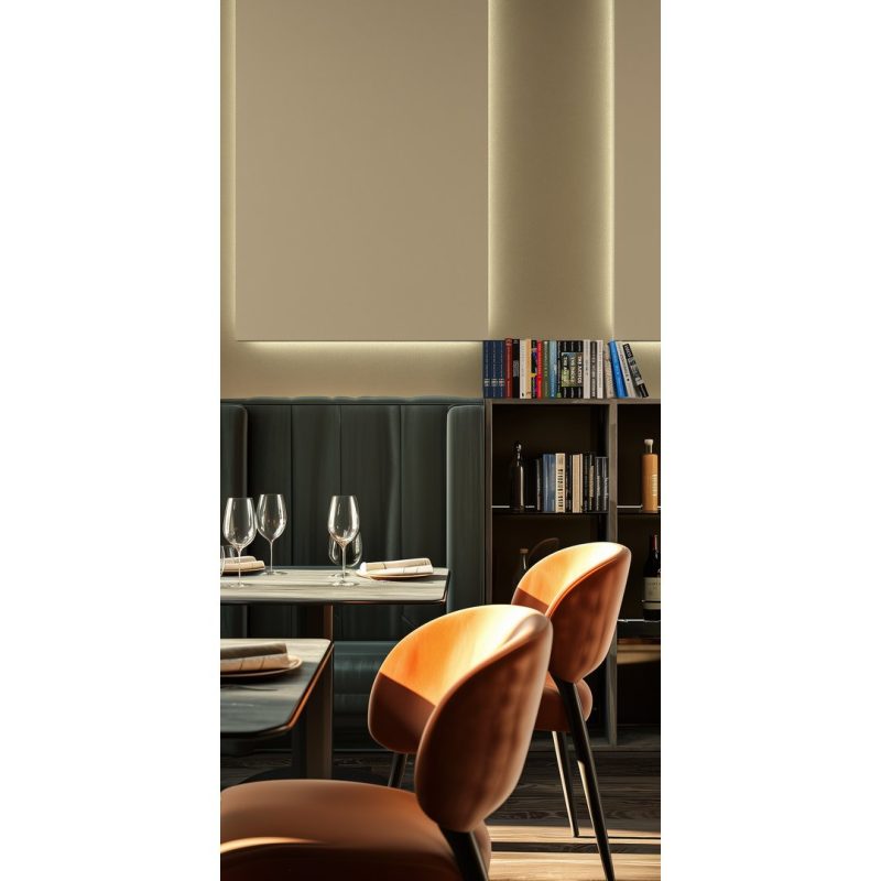 Une lumière chaude derrière le panneau dans un établissement de restauration