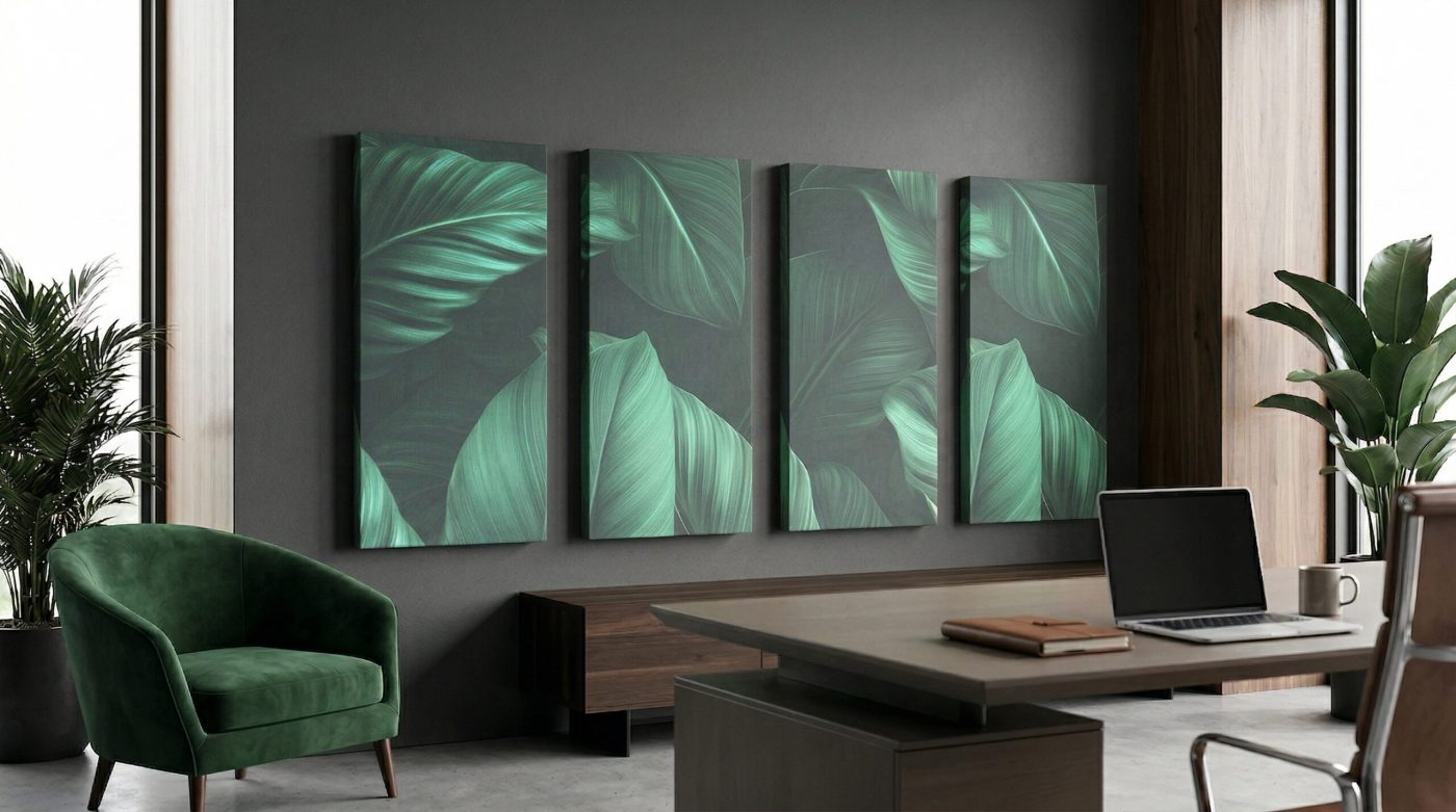 La collection Dark Jungle en galerie de panneaux dans un bureau