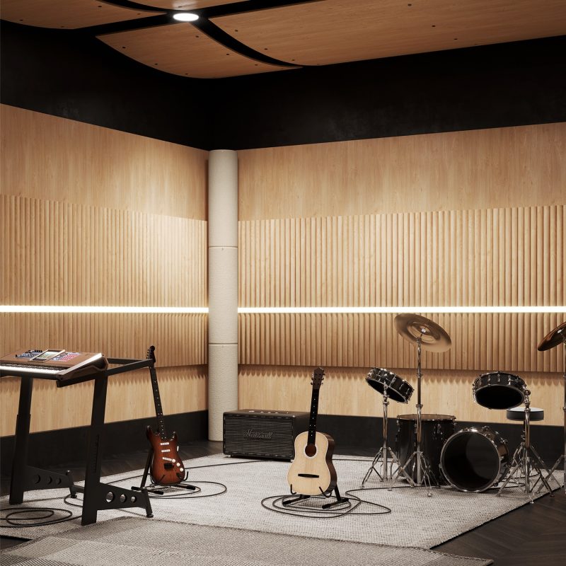 Le Piège à Basses Standard dans l'angle d'un home studio