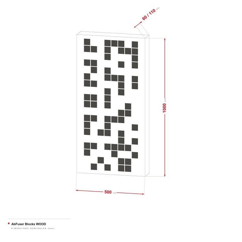 AbFuser Blocks Wood - dessin coté 100 × 50 cm, épaisseur 6/11 cm