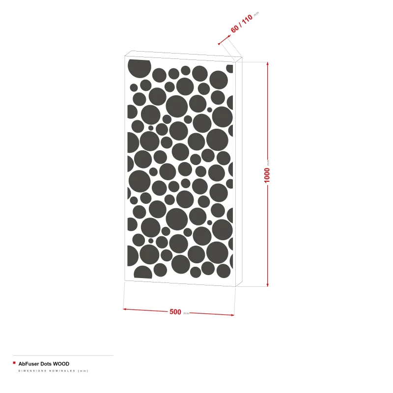 AbFuser Dots Wood - dessin coté 100 × 50 cm, épaisseur 6/11 cm