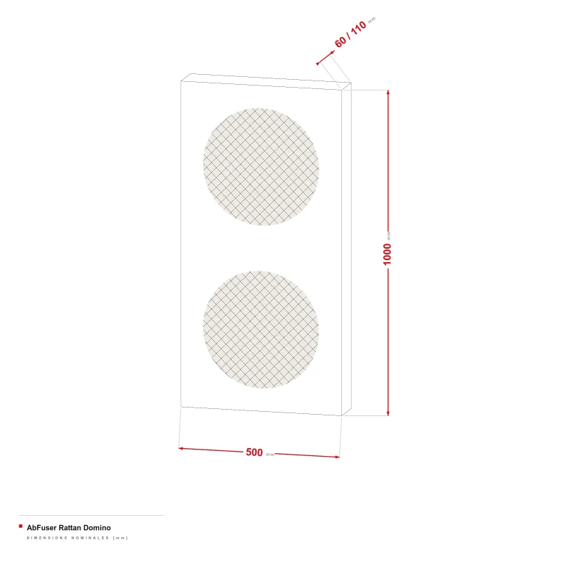 AbFuser Rattan Domino - dessin coté 100 × 50 cm, épaisseur 6/11 cm
