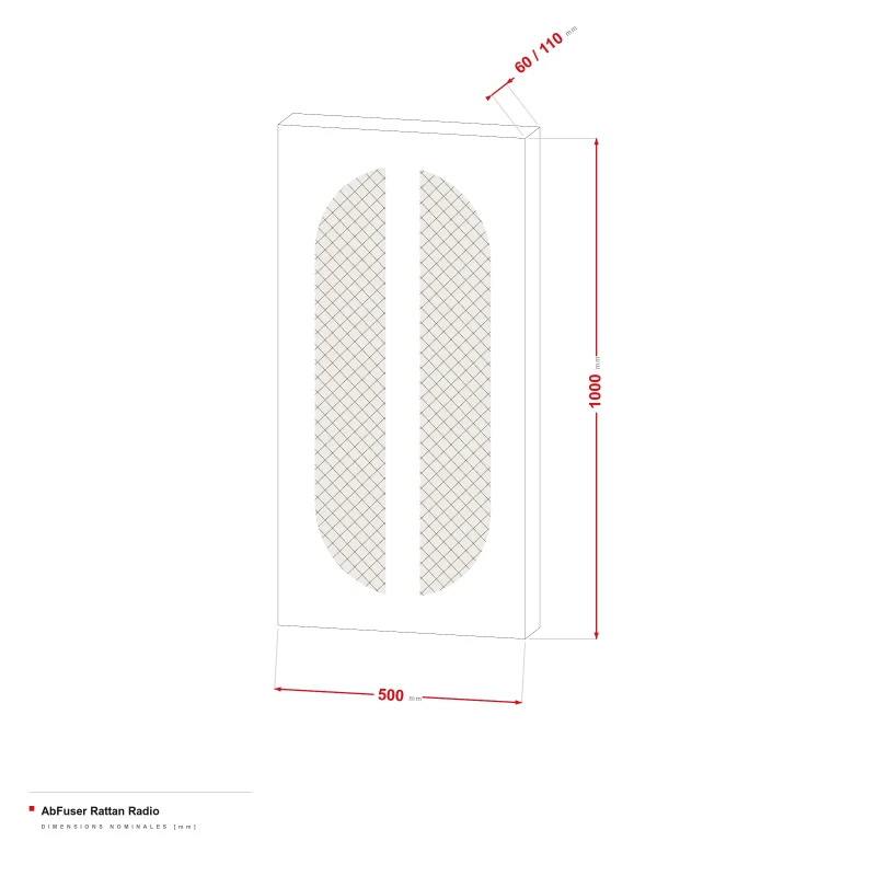 AbFuser Rattan Radio - dessin coté 100 × 50 cm, épaisseur 6/11 cm