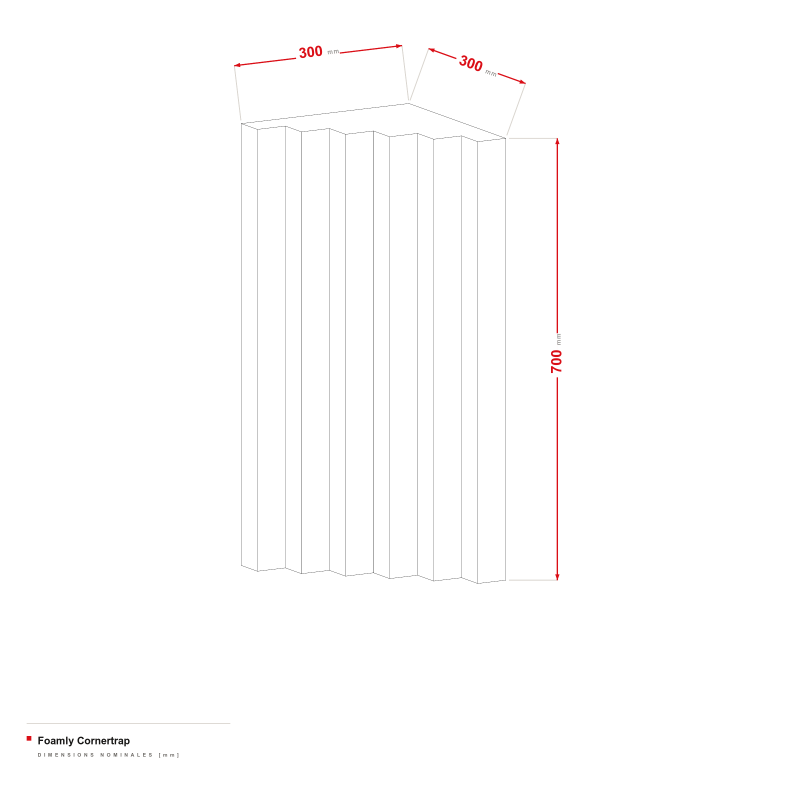 Foamly Cornertrap - dessin coté 300 × 300 × 700 mm