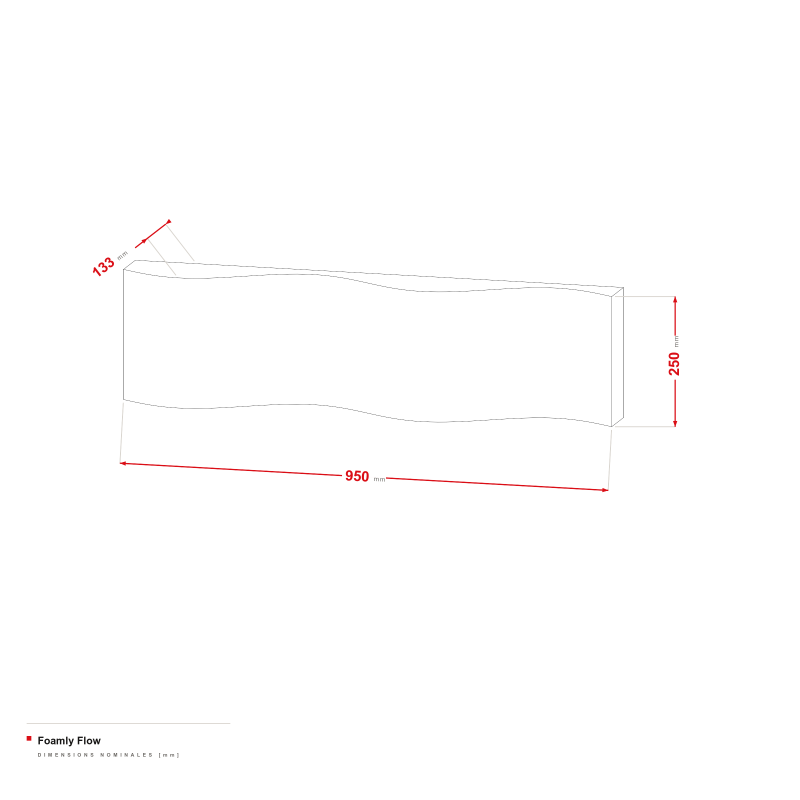 Foamly Flow - dessin coté 950 × 250 mm, profil 38-133 mm