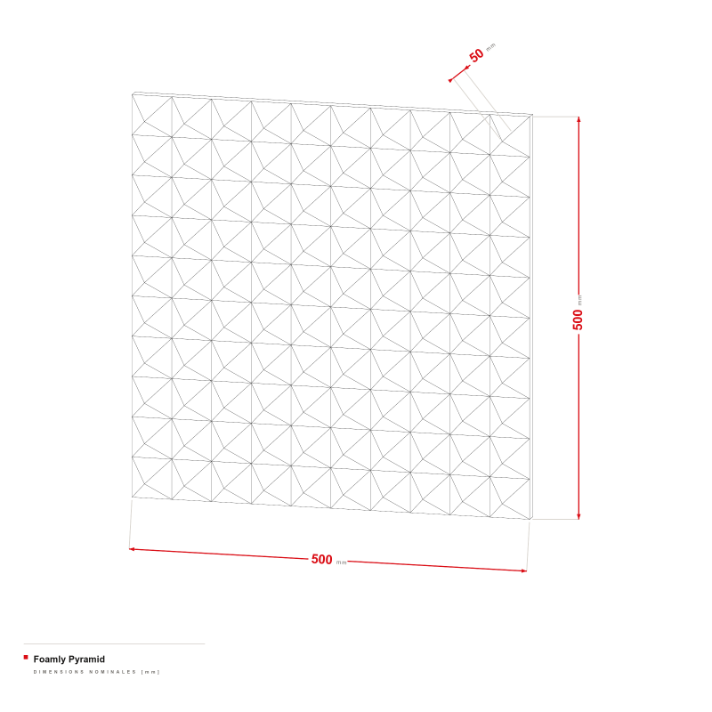 Foamly Pyramid - dessin coté 500 × 500 × 50 mm