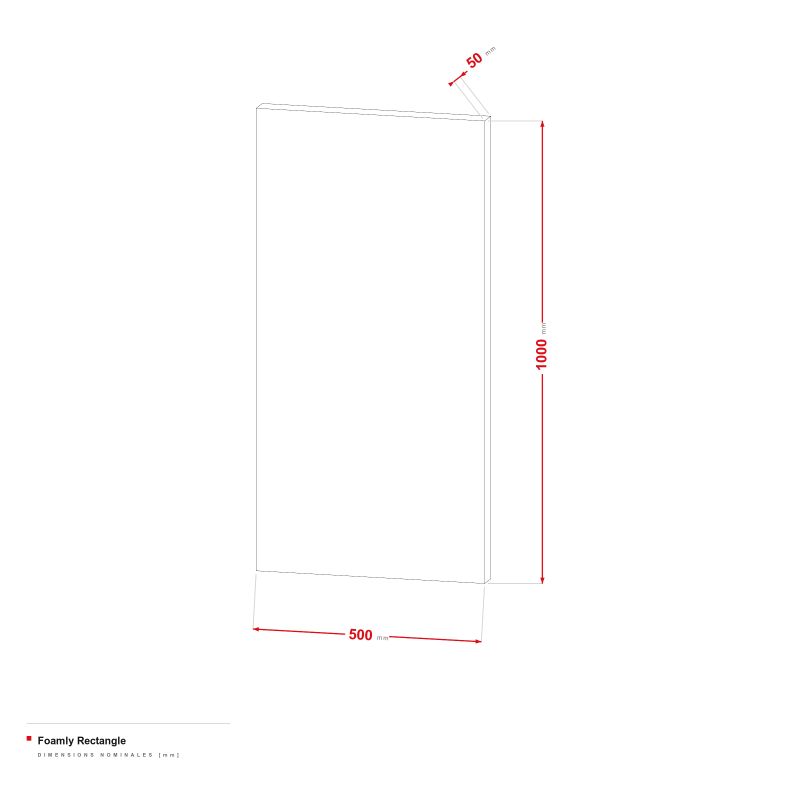 Foamly Rectangle - dessin coté 500 × 1000 mm, épaisseur 50 mm
