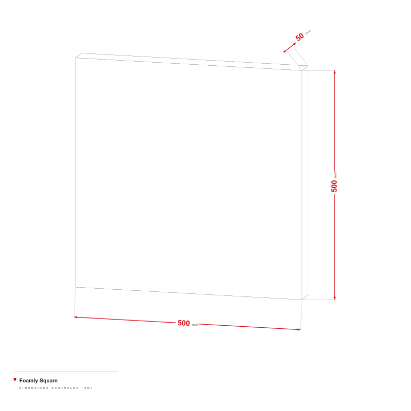 Foamly Square - dessin coté 500 × 500 mm, épaisseur 50 mm