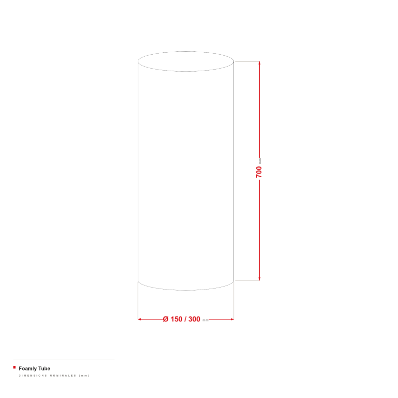 Foamly Tube - dessin coté Ø 150/300 mm, longueur 700 mm