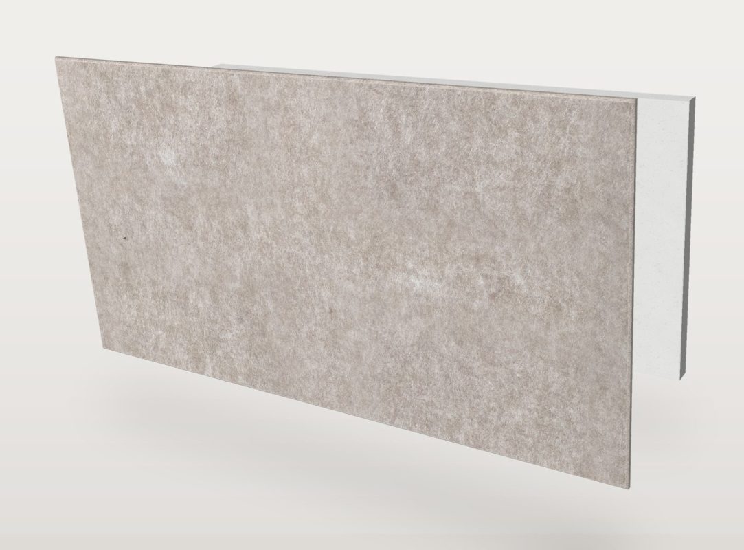 Le panneau acoustique Pro.Felt E.7 Rectangle en forme de rectangle, séparé en deux couches : feutre acoustique Pro.Felt à l'avant et mousse Basotect à l'arrière