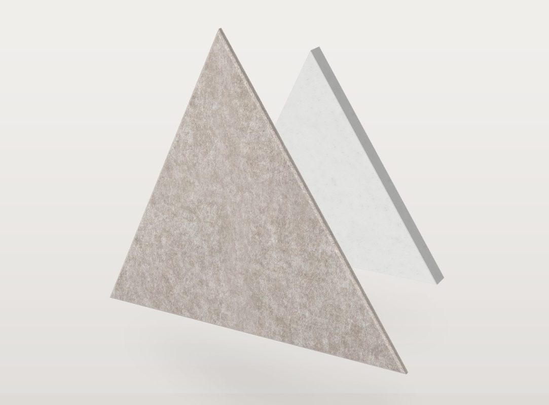 Le panneau acoustique Pro.Felt E.3 Triangle en forme de triangle, séparé en deux couches : feutre acoustique Pro.Felt à l'avant et mousse Basotect à l'arrière